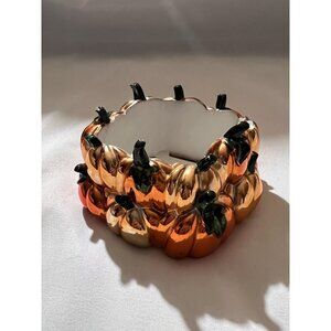 Bath Body Works Pumpkin Ceramic 3 Wick Candle Holder Metallic *Prong Missing* H8